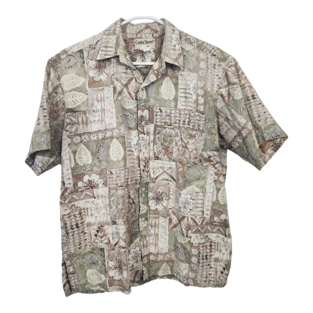 Vintage Cooke Street Honolulu Mens Large Hawaiian Shirt Casual Button Neutral